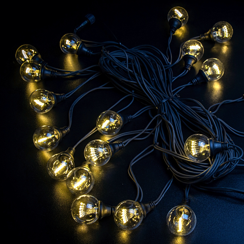 Ретро Гирлянда Винтаж 10м, 20 ламп, 220В, ТЁПЛ.БЕЛЫЙ, Белый Резиновый провод